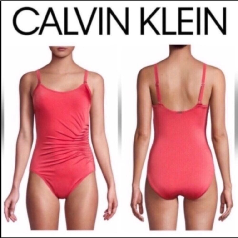 Calvin Klein Ruched Side One Piece Swimsuit - Picture 2 of 9